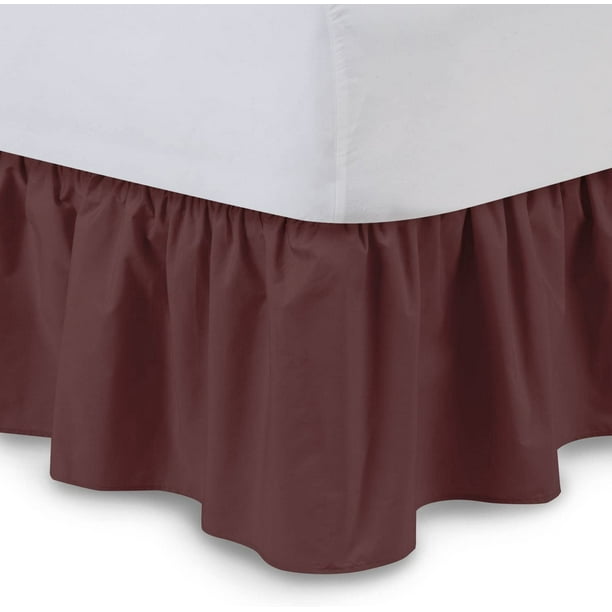 Ruffled Bed Skirt (Queen, Burgundy) 21 Inch Drop Bedskirt with Platform