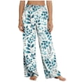 thumbnail image 2 of MYAOYI Women's Teal Leaf Print Wide Leg Pants, Smocked High Waist Palazzo Trousers with Pockets, 2 of 7