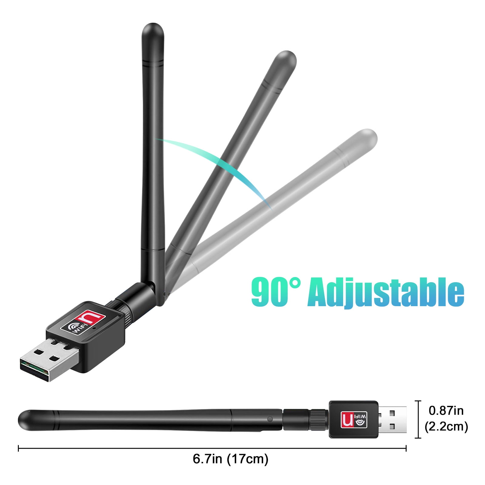 Mini adaptateur Wi-Fi USB 150 Mbps, pour PC, dongle ethernet, carte réseau  2.4 Ghz, antenne/