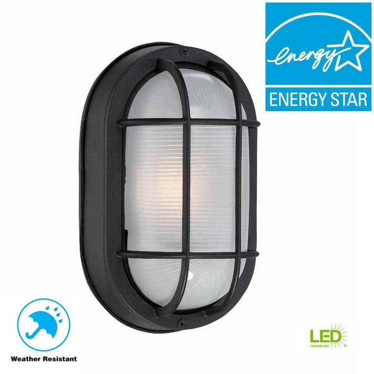 Hampton bay black outdoor deals led wall lantern sconce