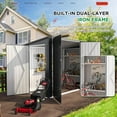 thumbnail image 2 of YODOLLA 4 x 7.5 ft Storage Shed with Triple Door, Metal Bike Shed Lean to Outdoor Storage Cabinet Building with Shelves for Garden, 2 of 7