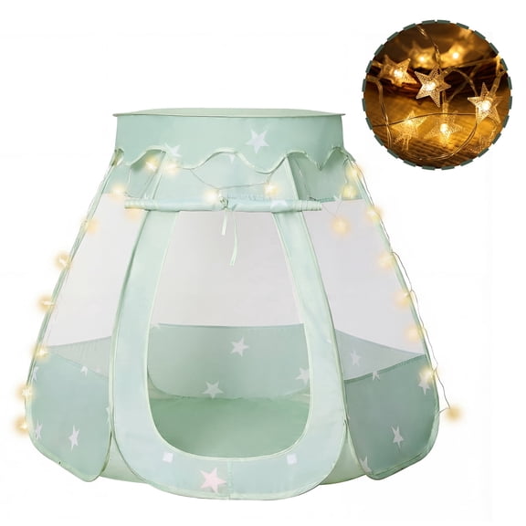 PigPigPen Pop up Princess Ball Pit Tent with Star Lights, Indoor/Outdoor Tent for Toddlers and Kids, Grayish Green, No Balls Included