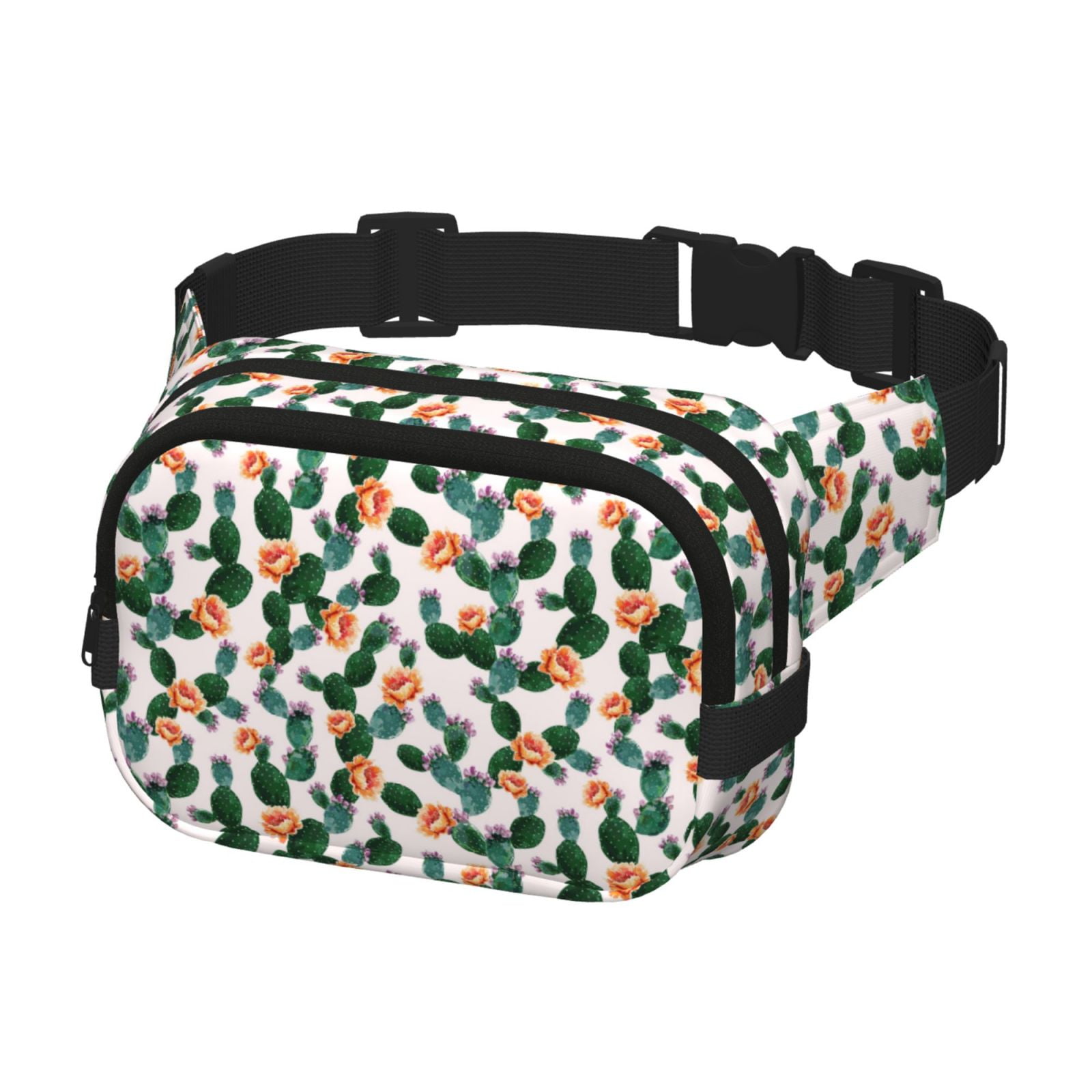 Picia Cactuses Print Square Double-Layer Waist Bag Mini Adjustable Waist Belt Bag Exercise Running Travel Hiking