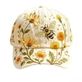 thumbnail image 4 of Vintage 3D Floral Birdd Baseball Cap, Soft Washed Cotton Curved Brim Sun Hat, Butterfly Dragonfly Bee Cardinal Robin Flower Embroidery Casual Outdoor Sports Hat for Women, Bee, 4 of 9