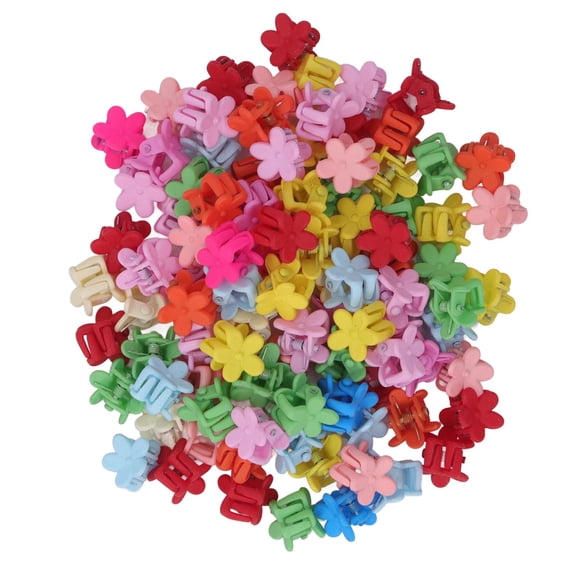 Xirurus 100pcs Girls Mini Hair Clips Flower Cartoon Claw Clips Various Color Adorable Hair Decoration Accessories For Toddlers And Teens, Plastic Resin, 5.51 inches / 14 cm