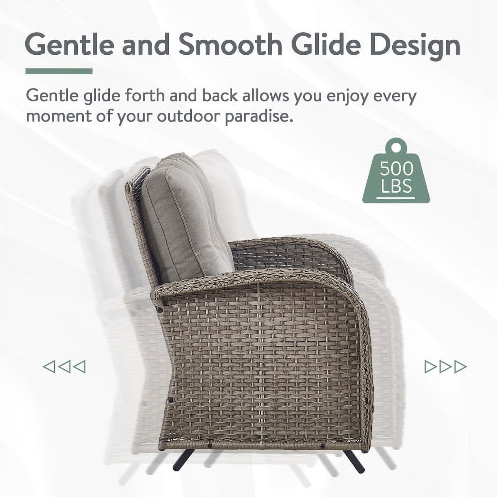 PARKWELL 7-Piece Outdoor Patio Conversation Set,Wicker 6-Seat High Back Furniture with Glider Loveseat, Swivel Gliders, Ottomans and Coffee Table,Gray Wicker Gray Cushions