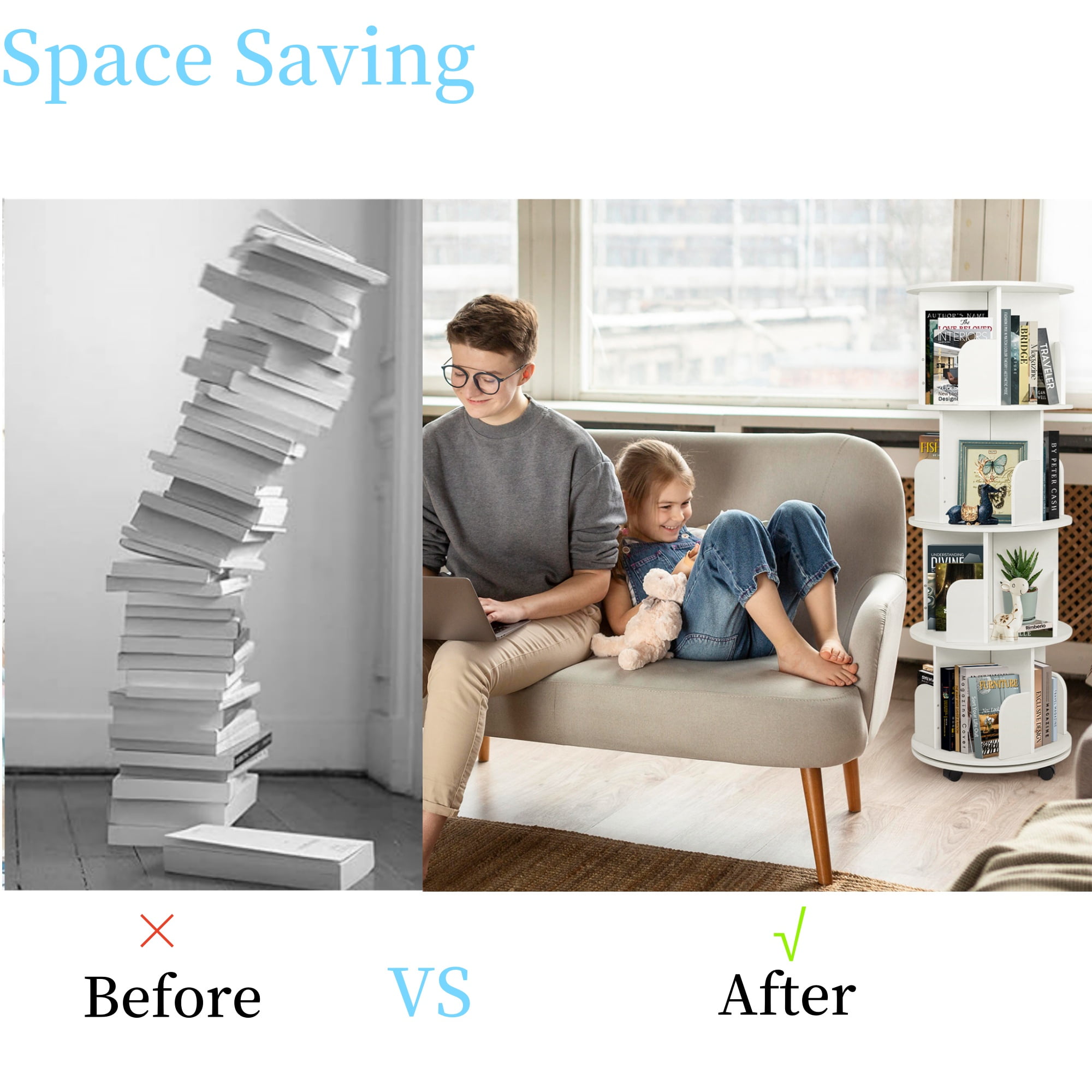 360-Degree 4 Tier Revolving Bookshelf with Dolphin Cutout Divider -  YouShouldHaveIt