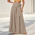 thumbnail image 6 of hoksml Women's Solid Color Culotte Pants, High Waist Decorative Tie, Elasticated Back Waist, Loose Wide Leg Casual Pants, 6 of 7