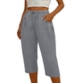 thumbnail image 3 of ClodeEU Women's Elastic High Waist Cropped Pants, Casual Loose Fit Capri Trousers with Pockets Gray,Women's Plus S, 3 of 8