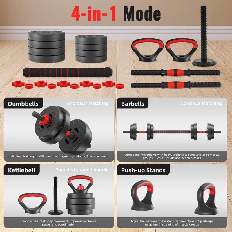 Sprint Demon 4-in-1 Adjustable Dumbbell Set, 40 LB Weight Set Converts to Dumbbells, Barbell, Kettlebell & Push Up Stand for Home Gym