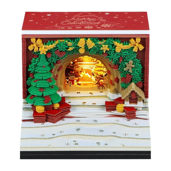 BNNG 2026 Time Piece Calendar 3D Castle Desk Calendar with LED Lights Memo Pad Paper Tear Away Carving Art Notepad Gift for Thanksgiving Christmas Housewarming Office Desktop Decoration