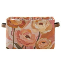 Yayeee Canvas Storage Basket with Handles for Shelves Fabric Bins Closet Organizer, Abstract Orange Flowers