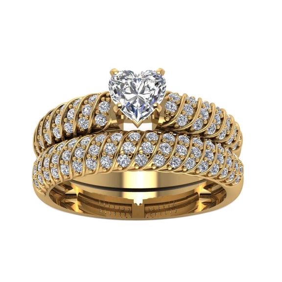 GYVAIN Yellow Gold Plated Heart cut 1CT CZ Women Wedding Ring Sets Blue Engagement Ring for Woman