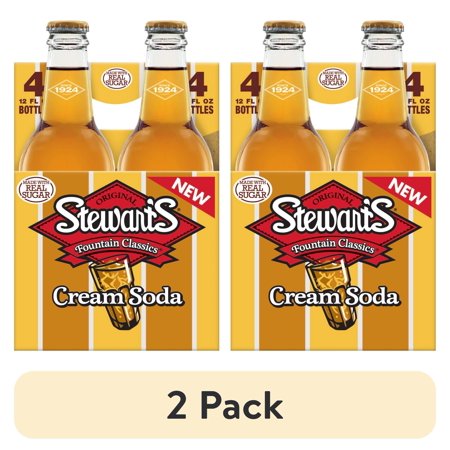 (2 pack) Stewart's Cream Soda Made with Sugar, 12 fl oz, 4 pack