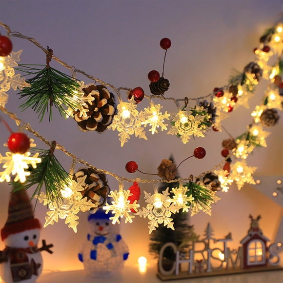 Guirnalda de luces de copos de nieve para decoración de coronas navideñas | Luces LED de hadas a pilas con luz cálida | Decoración para interiores y exteriores en fiestas navideñas