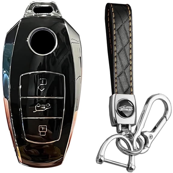 Key Fob Cover Compatible with Volkswagen Touareg TPU 4 Button 2011-2018 Keychain Case Holder Protector,1,A Black