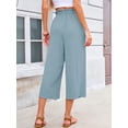 thumbnail image 7 of Chiclily Women's Wide Leg Capri Pants Summer High Waisted Palazzo Trousers Blue Gray Drawstring Cropped Pants with Pockets, Size L, 7 of 7