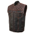 thumbnail image 4 of Milwaukee Leather MLM3526 Men's Black 'Paisley' Accented Red Stitching Leather Vest – w/ Armhole Trim Open Collar Design Small, 4 of 8