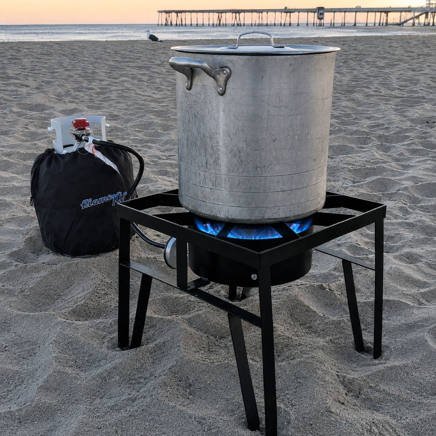Flame King Heavy Duty 200K BTU Turkey Fryer Single Propane Burner Bayou Cooker Outdoor Stove