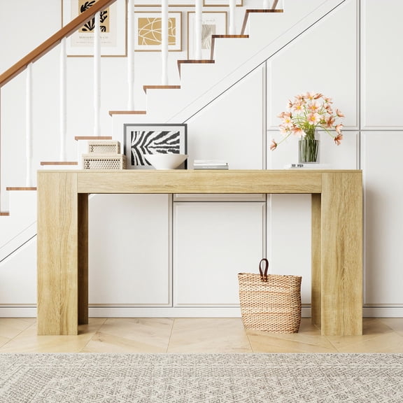 Topcobe 63" Modern Console Table, Solid Wood Entryway Hallway Sofa Table, Indoor Hallway Desk for Living Room, Brown