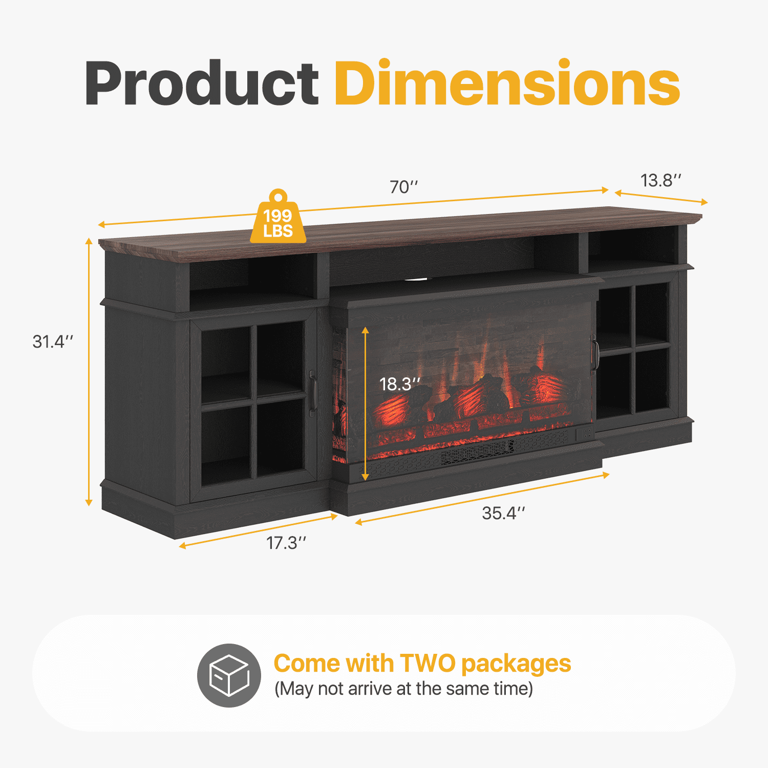 Sonegra 70 inch Fireplace TV Stand for TVs up to 80" with Electric Fireplace, Farmhouse Entertainment Center with LED Lights and Glass Door, Modern TV Consoles for Living Room, Black