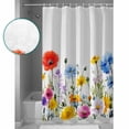 thumbnail image 4 of Pastoral Flowers Shower Curtain, 66" x 72", Colorful Floral Daisy Leaves Watercolor Waterproof Bathroom Curtain Washable Shower Curtain Set with 12 Hooks, 4 of 6