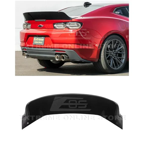 Replacement For 2016-2024 Chevrolet Camaro ALL Models | Performance Ducktail Style ABS Plastic - Painted Glossy Black Rear Trunk Lid Wing Spoiler