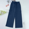 thumbnail image 4 of QQZ Flowy Wide Leg Cargo Joggers Pants For Women, Elastic Waist Drawstring Casual Track Pants, Daily Lounging Weekend Travel Outfits, 4 of 8