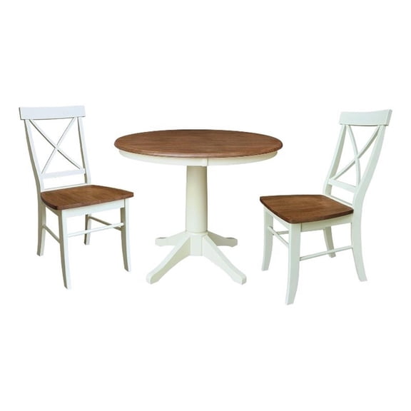36" Round Top Pedestal Dining Table with 2 X-Back Chairs - Multi-Color