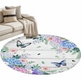thumbnail image 2 of Round Area Rug 3.3 Ft, Watercolor Flowers Washable Non-Slip Circle Carpet for Living Room/Bedroom, Spring Butterflies Floral Gray Wood Low-Profile Small Kitchen Mats Collection Rugs for Indoor, 2 of 7