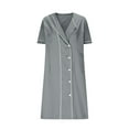 thumbnail image 5 of yoeyez Nurses Scrub Dress Uniforms Women's Solid Color Splicing Knee Length Dresses with Pocket Casual Short Sleeve V-Neck Holiday Workwear Dark Gray,S, 5 of 7