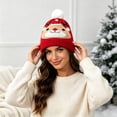 thumbnail image 3 of SYMOID Christmas Reindeer Knit Beanie Hat for Women Men, Red Winter Cuffed Cap with Pom Pom Hats,Size Free Size, 3 of 4