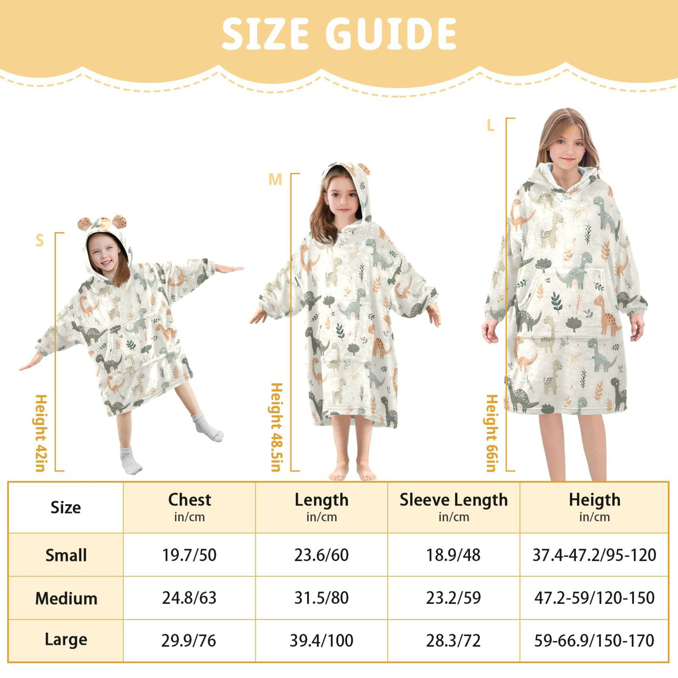 Dailycode Wearable Blanket Hoodie Oversized Sherpa Flannel Blankets with Pocket for 3-14 Year Old Cartoon Dinosaurs and Leaves