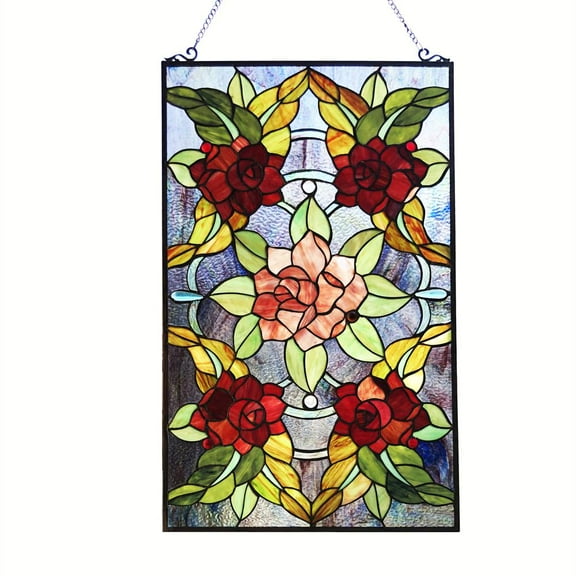 CHLOE Canna Tiffany-Style Floral Stained Glass Window Panel 32" Height