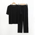 thumbnail image 2 of JTieacloth Men's Loungewear Male Loungewear Button Two Piece Set Short Sleeve Top And Long Pants Solid Color Set Black, 2 of 3