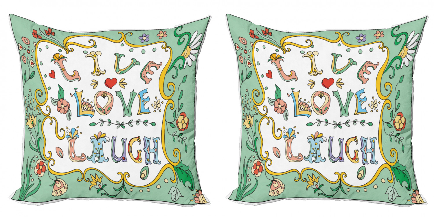 Live Laugh Love Throw Pillow Cushion Cover Pack of 2, Ornate Doodle