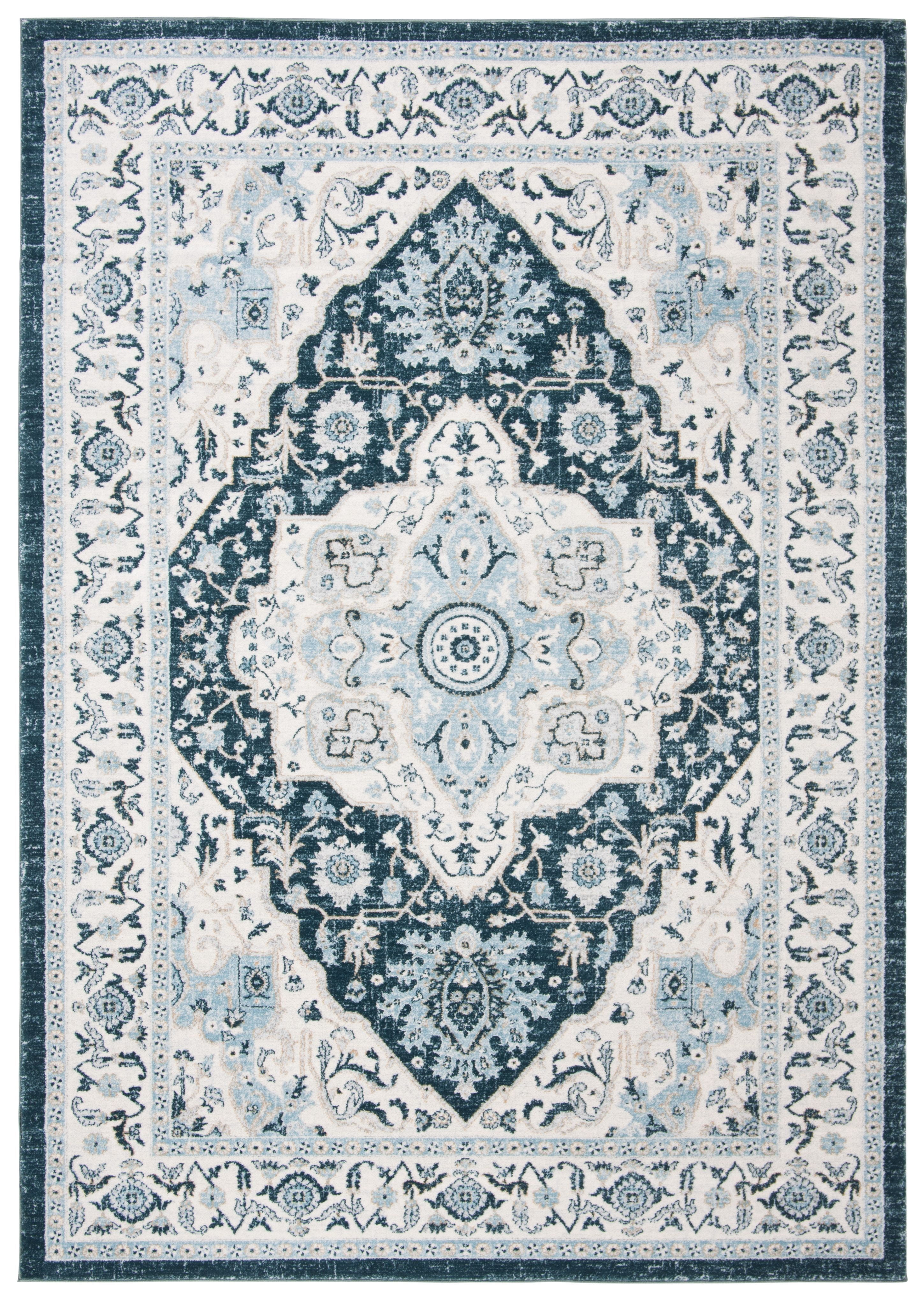 SAFAVIEH Isabella Patrick Floral Bordered Area Rug, Navy/Cream, 4' x 6'