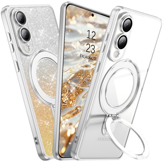 TELASO Designed for Samsung Galaxy S25 Edge Case, Magnetic 360° Rotatable Ring Stand, 10FT Drop Protection, Compatible with MagSafe, Yellow and Silver Gradient Color