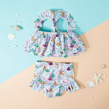 

PEONAVET Infant Baby Girl Swimsuit Toddler Girl Bathing Suit 2 Piece Bikini Set Swimwear Halter Top Shorts Summer Beach Outfit - Summer Savings Clearance