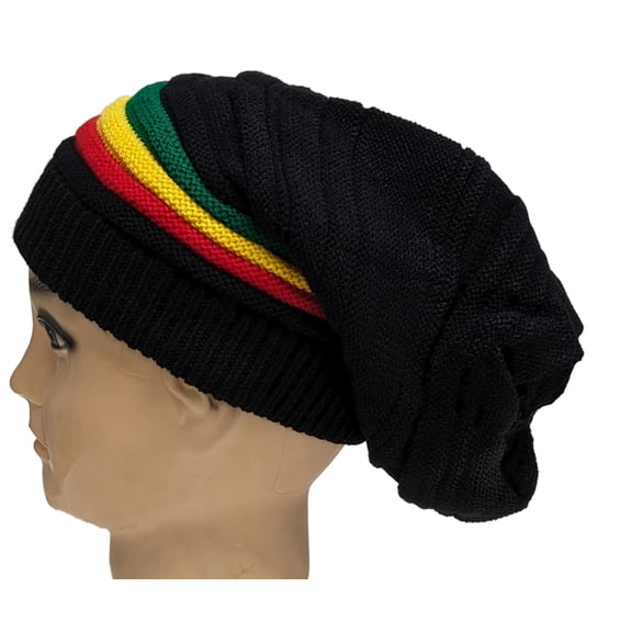 Black Rasta Reggae Style Winter Ski Crochet Beret Baggy Oversize Slouchy Beanie Hat