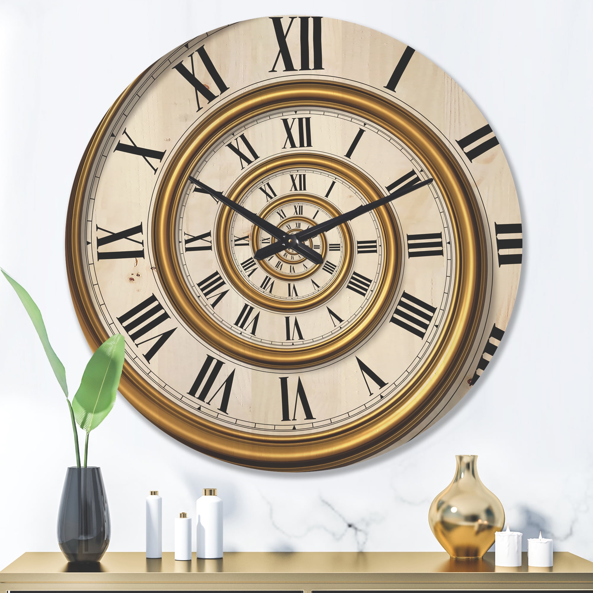 Designart 'Antique Style Time Spiral II' Modern Wood Wall Clock