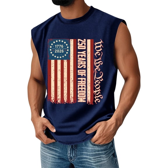 Havenx Men's 250 Years Of American Independence Vest American Flag Design Sleeveless Shirts Crew Neck Graphic Vest Freedom We the People Classic Summer Tee,Black L