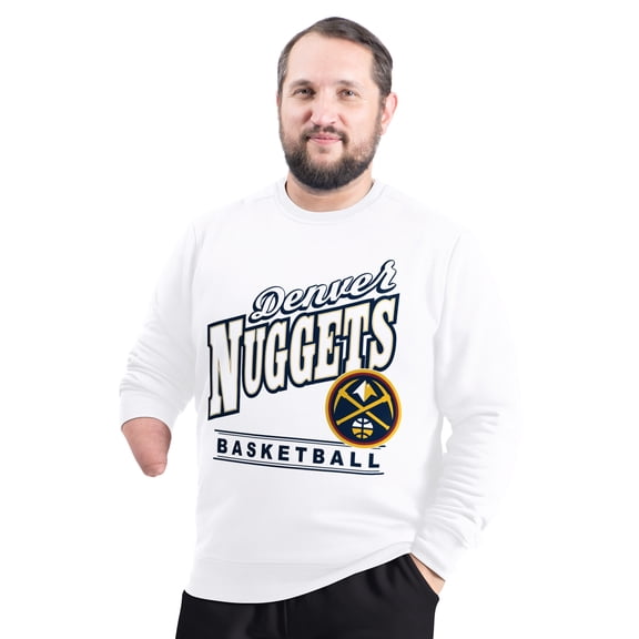 Men's G-III Sports by Carl Banks White Denver Nuggets Adaptive Headliner Fleece Crewneck Sweatshirt