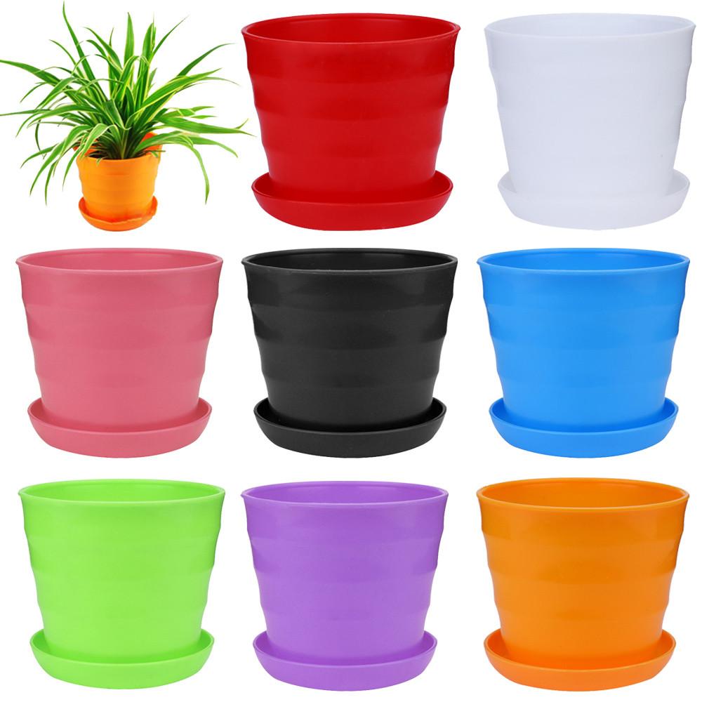 "QISIWOLE Small Plastic Plant Flower Pot with Saucers, Seedlings