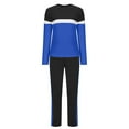thumbnail image 4 of FAWUUDO Women Stripe Patchwork Two Piece Sweatsuit Round Neck Pullover and Skinny Long Pants Sets Blue, 4 of 6