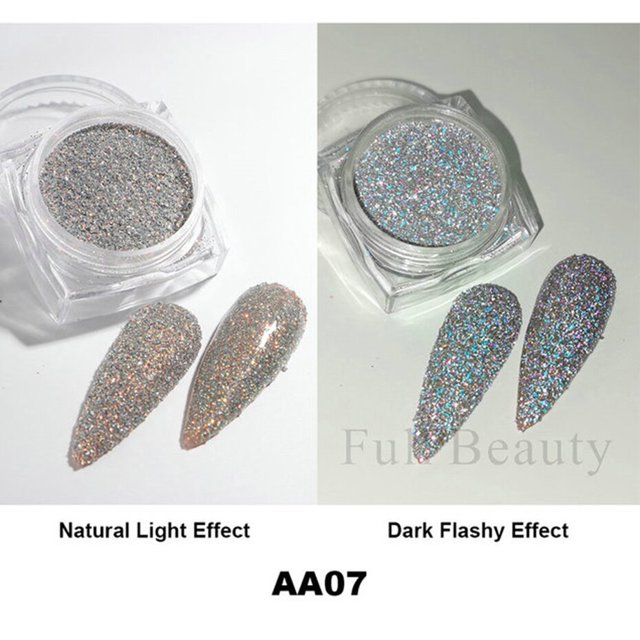1 caja de polvo de uñas con purpurina reflectante, pigmento de cristal holográfico de diamante, polvo de cromo para uñas, suministros de polvo para uñas DIY Dengxun unisex