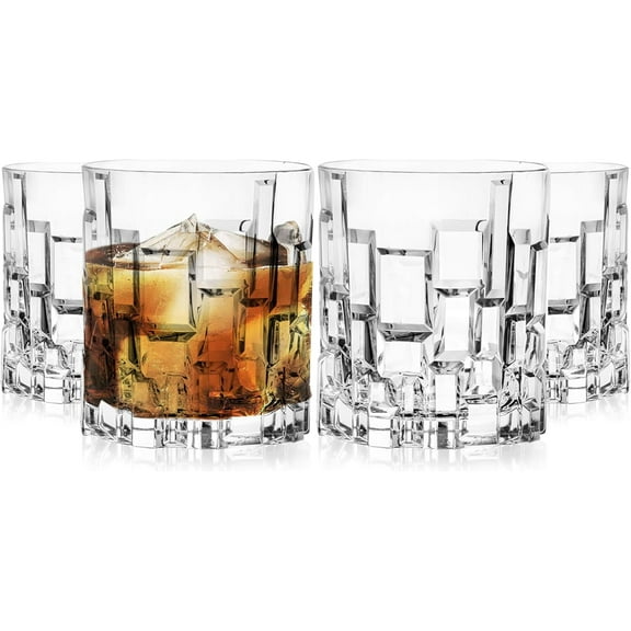 Barski Whiskey Glasses - Double Old Fashioned Rocks Glass - Set of 4 Lowball Tumbler - DOF Crystal Glass Tumblers - For Scotch - Bourbon - Water - Beverage - Drinking Glasses - 11 oz - Made in Europe