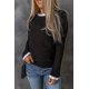 thumbnail image 3 of ABPHQTO Suéter de punto de cuello redondo con volantes lisos negros para mujer, 3 of 5
