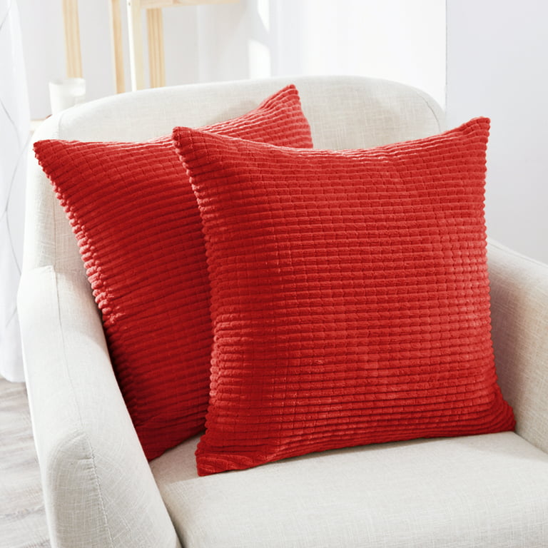 Deconovo Pack of 2 Decorative Square 18x18 Pillow Cover for Christams Decor Corduroy Sofa Pillow Covers Pillowcase for Bedding Bright Red 18 x 18 inch