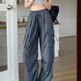 thumbnail image 2 of DHFJKG Womens Parachute Cargo Pants Wide Leg Baggy Streetwear Casual Drawstring Y2K Joggers With Multi Pockets, 2 of 3
